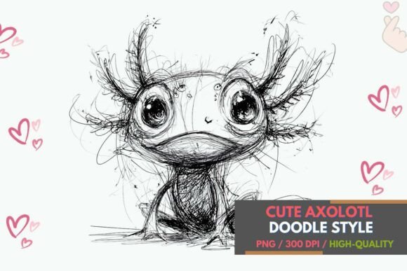 Cute Dark Axolotl Scribble PNG Art Guide