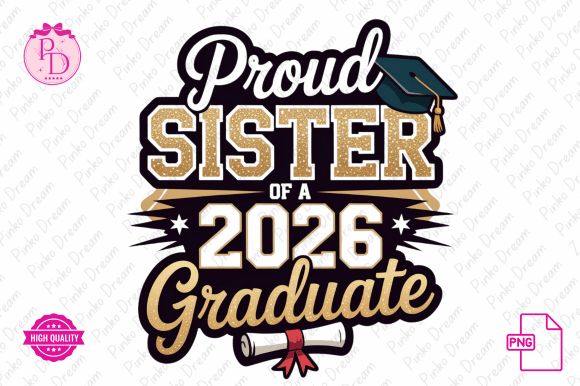 Cute Proud Sister of 2026 Grad PNG