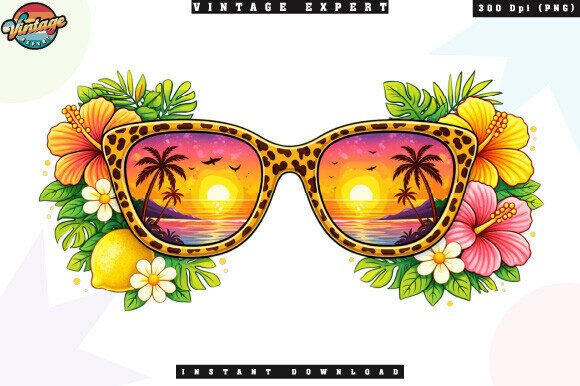 Elevating Summer Aesthetics with Tropical Sunset Sunglasses Beach PNG Designs