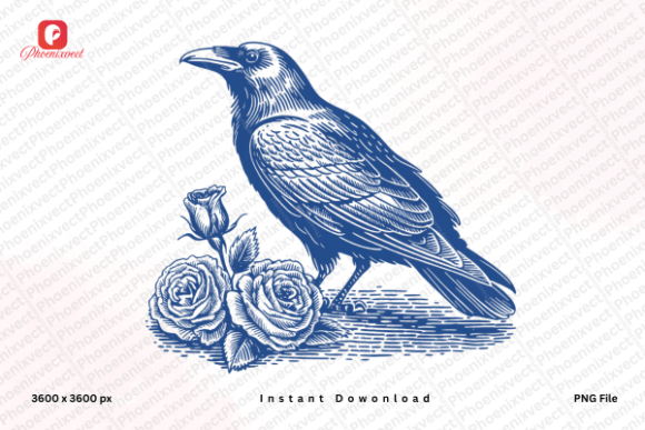 Gothic Dark Crow Hand Drawn Raven PNG