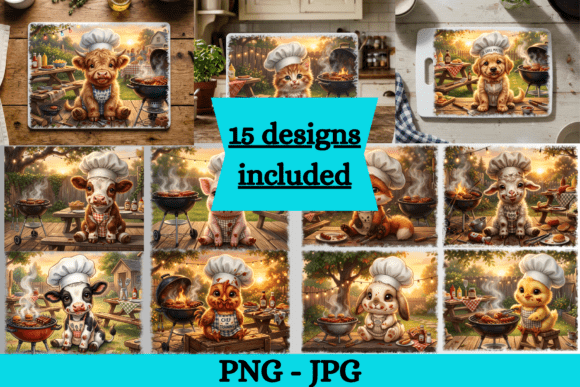 Ignite Your Creativity with the Cute Grilling Baby Farm Animal PNG Set