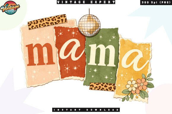 Mama Retro Disco Ball Patchwork PNG: Elevating Modern Print-on-Demand with Vintage Flair