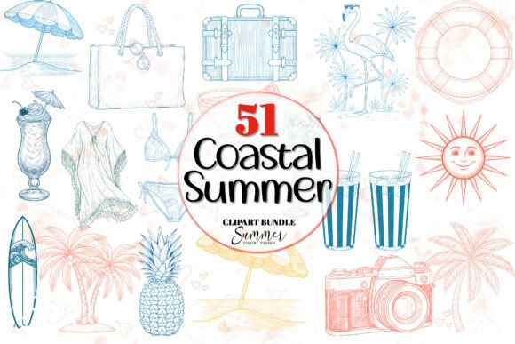 Pastel Coastal Summer Clipart Bundle PNG: Elevating Digital and Print Creativity