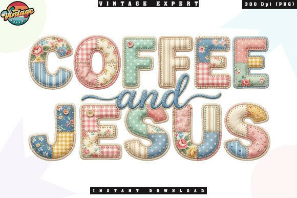 Strategic Branding with the Vintage Coffee and Jesus Patchwork PNG