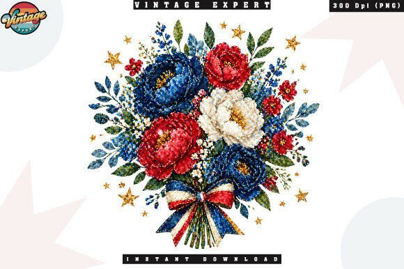 Strategic Visual Branding with the Patriotic Floral Bouquet Patchwork PNG