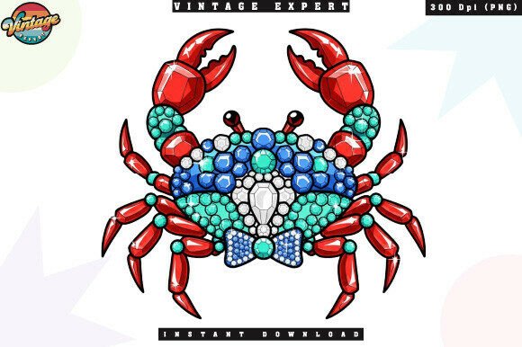 Summer Coastal Crab Rhinestone PNG