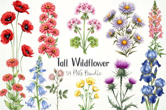 Tall Watercolor Wildflower Clipart Guide