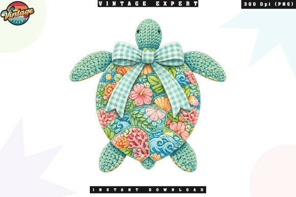 Turtle Cute Bow Crochet Yarn Faux PNG