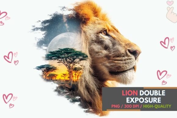 Unleashing Creativity with Majestic Lion Double Exposure Safari Art