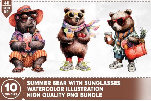 Unlock Creative Potential with the Summer Bear with Sunglasse PNG Bundle