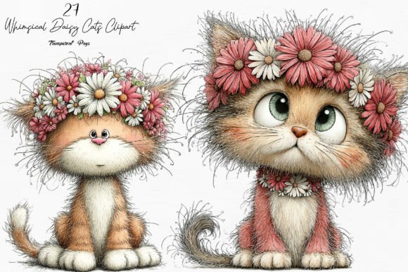 Unlocking Creative Potential with Whimsical Daisy Cats Clipart for Digital and Print Projects