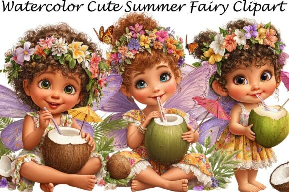 Watercolor Cute Summer Fairy Clipart