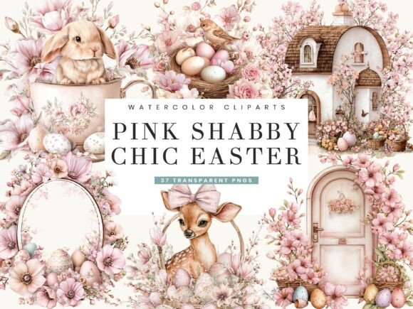 Watercolor Pink Shabby Chic Easter Designs