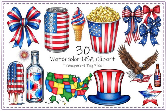 Watercolor USA Clipart Bundle Guide