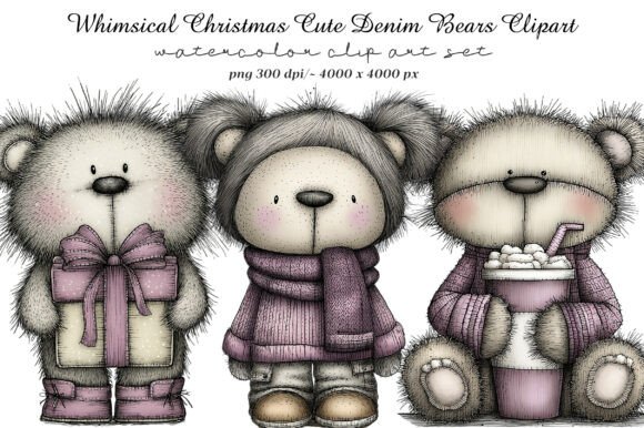 Whimsical Christmas Cute Denim Bears: A Versatile Resource for Holiday Creativity