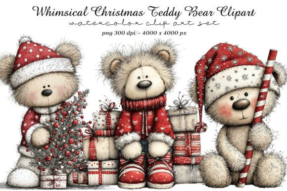 Whimsical Christmas Teddy Bear Clipart: Elevating Holiday Design with High-Quality Digital Assets