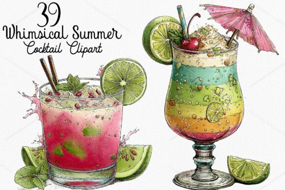 Whimsical Summer Cocktail Clipart Bundle