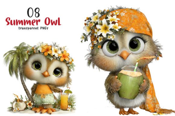 Whimsical Summer Owl Clipart PNG